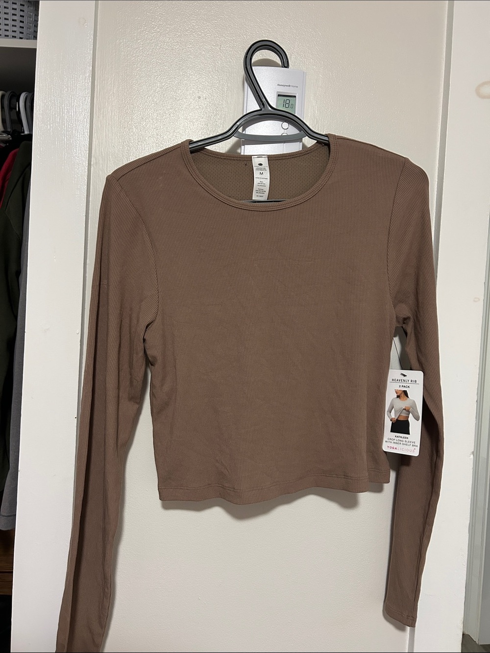 Yogalicious Brown Ribbed Long-Sleeve Crewneck Top